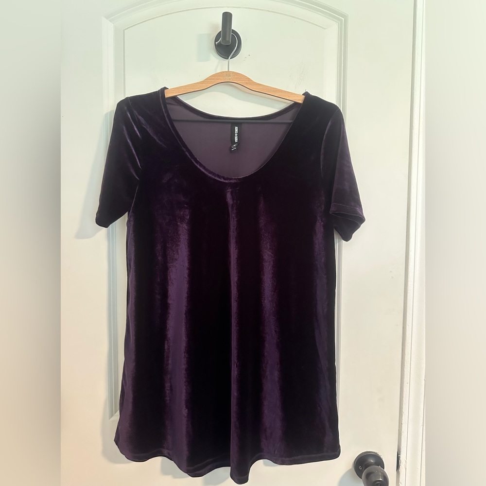 Agnes & Dora Velvet Short Sleeve Everyday Tee Tunic Deep Purple XL whimsygoth